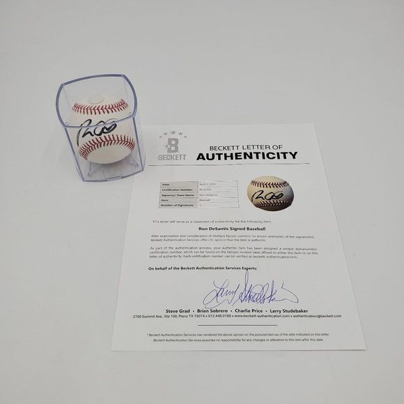 Governor Ron DeSantis Signed Baseball Rawlings Official Major League Beckett LOA - Picture 1 of 13